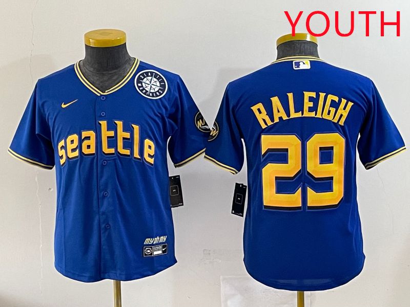 Youth Seattle Mariners 29 Raleigh Blue City Edition 2025 Nike MLB Jersey style 5